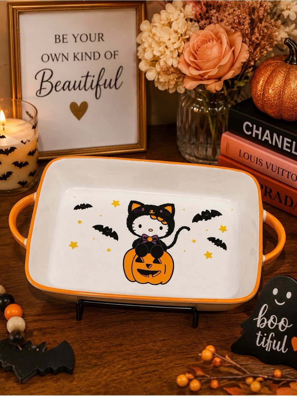 Hello Kitty White Ceramic Serving Dish with Yellow Trim